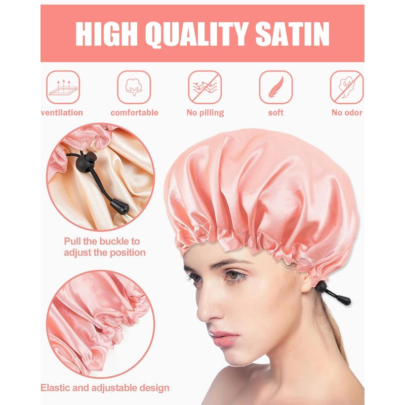 LOZTBUE Pack of 2 Pink Waterproof Shower Cap, Reusable Shower