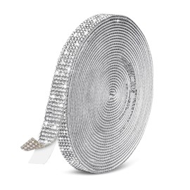 Self Adhesive Rhinestone Ribbons, 3 Yard Silver Rhinestone Strips, Bling Diamond Crystal Rhinestone Ribbon Roll Wrap Glittering Rhinestones Sticker for Decoration Car DIY Arts Crafts Wedding
