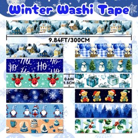 NIKOMIE 12 Rolls Winter Washi Tape Set, Blue Decorative Tape Snowflake ICY Christmas Themed Masking Tape for Journaling Supplies, Junk Journal, Scrapbooking, DIY Arts & Crafts, Gift Wrapping