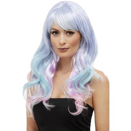 Smiffys Fashion Unicorn Pastel Wig, Wavy, Long, Multi-Colo Heat Resistant/ Styleable, Ladies Glamour Wigs Fancy Dress, Festival & Carnival Dress Up Wigs