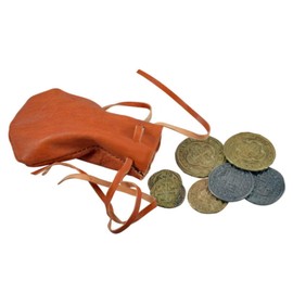 Denix Leather Money Bag Medieval Brown Gold Metal & Leather 11 cm Historical Reenactment Interested Cosplay Player Pouch Wallet, brown, Classic