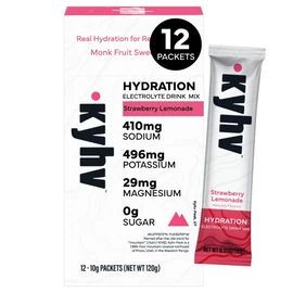 Kyhv Nutrition Hydration Electrolyte Drink Mix Powder Stick Packs, Strawberry Lemonade - Balanced Sodium, Potassium, Magnesium, Vitamin C, Zero Sugar, Monk Fruit Sweetener (12 Packets)
