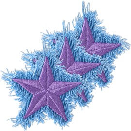 3pcs Denim Star Iron on Patches, 2.55in, Purple