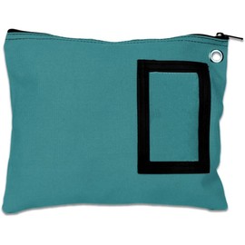 BankSupplies Canvas Interoffice Mailer | 12” W x 9” H | Large Storage Bag | Teal | Grommet for Padlock & Zip Tie | 5” W x 3” H Framed Cardholder | Zipper Closure | Bank Bag
