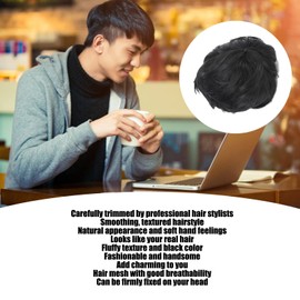Pelucas de Pelo Masculino, Peluca Negra Corta para Hombre Peluca de Pelo Fijo Cortada con Cuidado para Hombre Lindo (Negro)