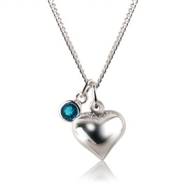 TRINK Brand Heart & Birthstone Sterling Silver Month Curb Chain Pendant/Necklace (L - December/Turquoise CZ)