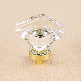 coolnews 4 Pack Crystal Glass Drawer Knobs Brushed Brass/Gold Cabinet Knobs Square Dresser Knobs and Pulls for Kitchen Cupboard 1-3/8 Inch