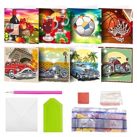 MEDOYOH 8PCS DIY Diamond Painting Greeting Card with Envelopes, Diamond Painting Blank Art Cards for Birthday Mother's Day Christmas Anniversary Thanksgiving, Car and Ball 18