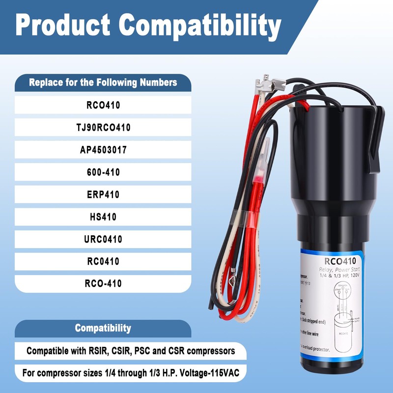 Rco410 3 in 1 Compressor Hard Start Capacitor Kit for
