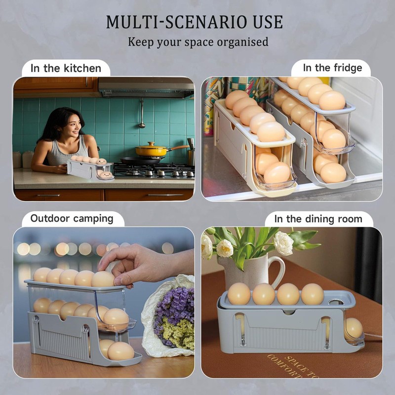 Egg Storage Fridge, Adjustable 3 Tier Egg Container with Easy