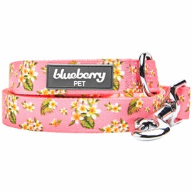 Blueberry Pet Summer Sparkle Dog Leash, Medium Size, 5 ft x 3/4", Tropical Flower Baby Pink, Hibiscus Floral Print Pet Leash