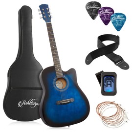 Ashthorpe 41-inch Beginner Cutaway Acoustic Guitar Package (Pink), Full Size Basic Starter Kit w/Gig Bag, Strings, Strap, Tuner, Picks