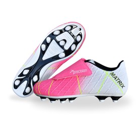 Precision Matrix Velcro Firm Ground Football Boots, Kids Laceless Secure Fit, Comfortable, Durable, Ideal for Junior Footballers, Fuchsia Pink, Size 11 UK Child