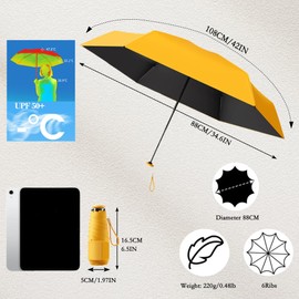 Mini Travel Umbrella with Micro Button Handle and 5 cm Fastener for Women Men Children Small Compact Sun Protection Pocket Umbrella, 6 Ribs, Teflon Coating, UV Protection, Rain, Bag, School Bag