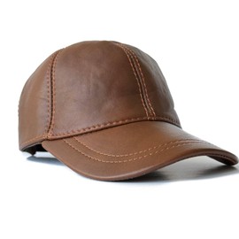 100% Real Genuine Lambskin Leather Baseball Cap Hat Sports Visor (Dark Tan)