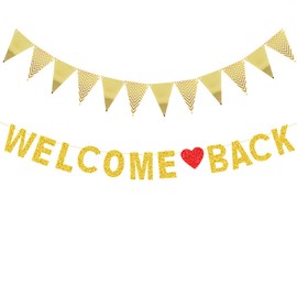Welcome Back Garland Banner + Triangle Flag Banner Gold Welcome Back for Classroom Decoration School Season Banner Welcome Back Decoration, School Decoration, Family Activities Banner Decoration