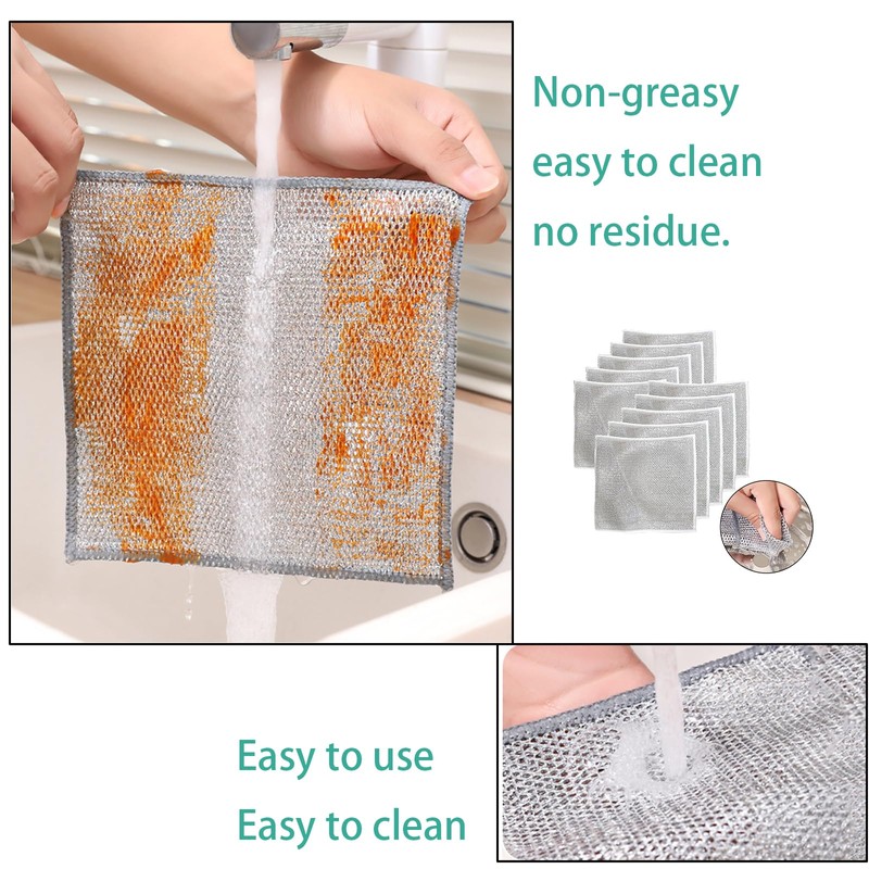 SOPSTUO 10Pcs Non Scratch Wire Dish Cloth, Multipurpose Wire Dishwashing