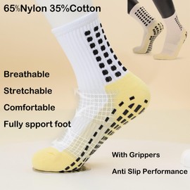 4 Pairs Men Grip Soccer Socks Non Slip Sports Football Basketball Hospital Yoga Socks (Standard, 4 Paris-White)