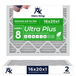 MervKing 16x20x1 Air Filter | MERV 8 | MPR 600-700 Ultra Plus | 2-Pack | Pleated HVAC AC Furnace Replacement Air Filters | Actual Size: 15.7" x 19.7" x 0.75"
