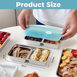 AuraFusion Snack Box with Compartments - Pack of 2, Stainless Steel Double Chamber Snack Container, Reusable, Dishwasher Safe, Ideal for School, Work, Picnic and Camping