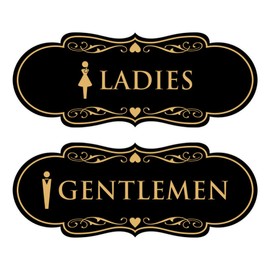 Designer Ladies and Gentlemen Figurines Restroom Signs, Set of 2 (Black Gold) - Large 1 Pack
