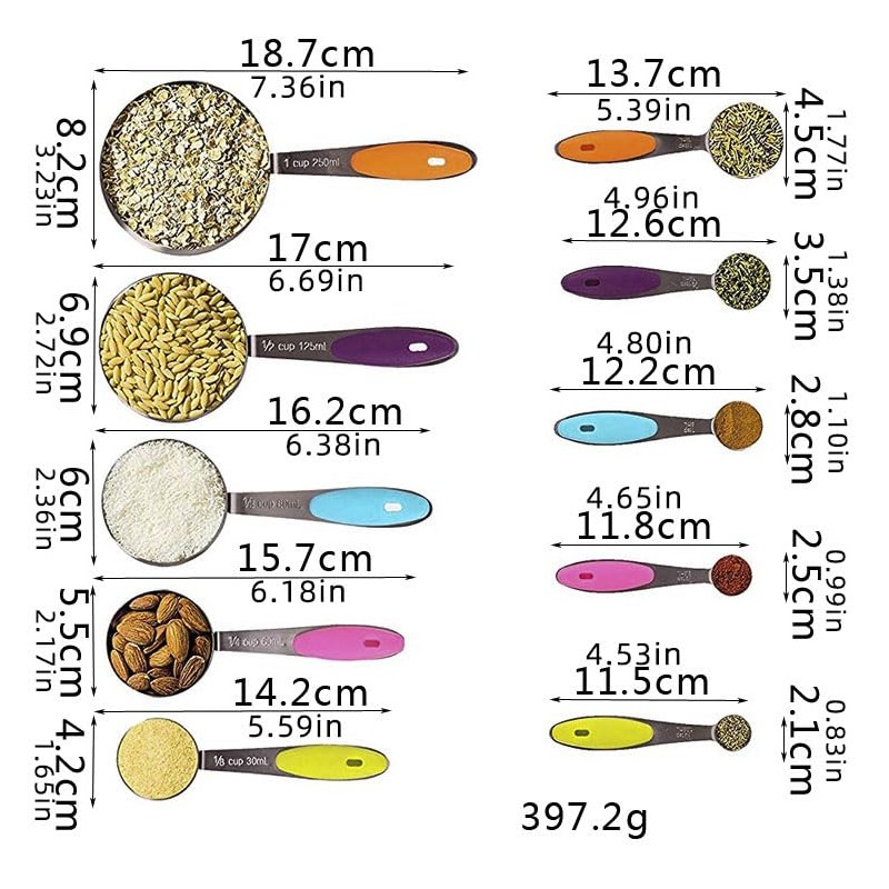 10 Pcs Measuring Cups and Spoons Set, Includes 5 Stainless