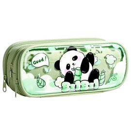 MLPKOI Clear Mesh Pencil Case Pouch, Large School Pencil Case 3 Tier Compartments Multifunction Pen Pouch Cute Panda Pattern for Student School College Office