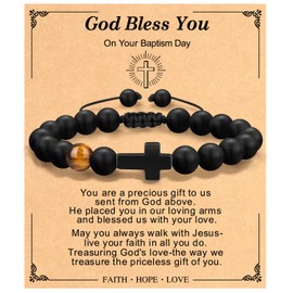 Christmas Christian Gifts for Men Dad, Baptism Religious Cross Bracelet for Man Him Son Grandson Dad Father Brother Godfather Grandfather Grandpa Husband, Inspirational Faith Based Jesus Bracelets