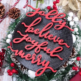 Queekay 8 Pieces Christmas Wood Plate Letter Sign Wood Table Holders Wood Word Cutouts Christmas Plates Home Decor Wooden Word Signs for Christmas Plates Table Decorations（Red）