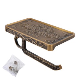 Msiud Vintage Toilet Paper Holder with Shelf,Aluminum Tissue Roll Wall Mounted,Toilet Shelf for Bathroom Accessories Mount Decor Wipes Cell Phone Reading Metal Organizer Decor Wipes&Reading