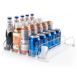 Drink Organizer for Fridge,Self-Pushing Soda Can Dispenser with Adjustable Width,Bottle Beverage Organizer Drink Holder,12oz to 20oz holds 15 cans.