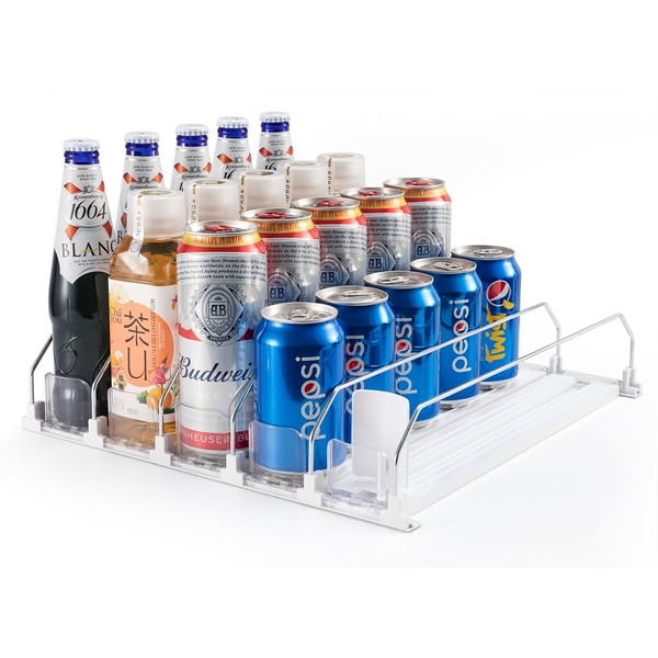 Drink Organizer for Fridge,Self-Pushing Soda Can Dispenser with Adjustable Width,Bottle