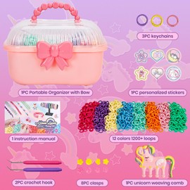 FUTESI Bracelet Making Kit for Girls Ages 8-12, Weaving Rainbow Bands kit,DIY Toys for Friendship Birthday Gifts for Kids 6 7 9 10 11 13 Year Old, 1200+ Elastic Cloth Rubber Band Fabric Loops