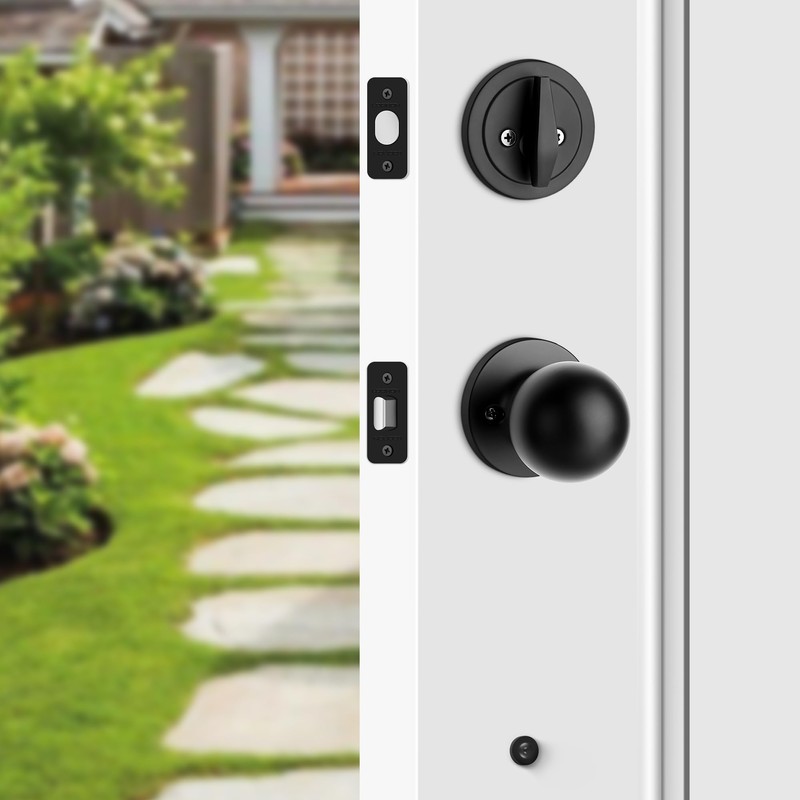LOQRON Heavy Duty Front Door Handle Set Matte Black Entrance