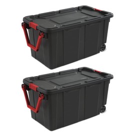 Plastic 40 Gallon Lidded Home Storage Bins, Durable Stackable Industrial Storage Containers Tote, Organizing Tote Tub Box with Wheeled, Moving Boxes, for Basement, Attic, Garage, Set of 2, Black