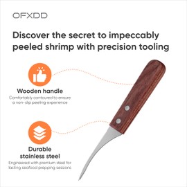 OFXDD Shrimp Deveiner Tool - Stainless Steel Shrimp Peeler for Kitchen - Shrimp Cleaner Thread Knife with Wooden Handle and Serrated Blade