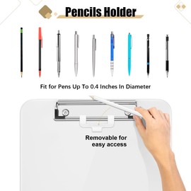 Hongri Plastic Clipboard with Pen Holder, White 8.5x11 Letter Size Clip Board for Classroom, Office, Students, Nurses and Women, Low Profile Clip, Size 12.5 x 9 in(Pack of 2)
