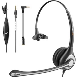 Wantek Binaural 3.5 mm Headphones for Phone, with Noise Cancelling Microphone