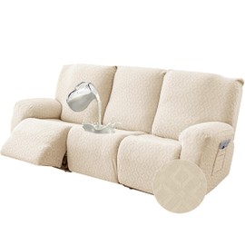 Gennia Waterproof Recliner Sofa Cover,Stretch Reclining Couch Covers with Pockets,Washable Lazy Boy Recliner Slipcovers,Leakproof Sofa Protector for Kids, Pets, Dog and Cat (3 Seat, Beige)