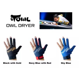 Owl Billiard Gloves Left Hand Glove Pool Dryer Series Choose from 3 Colors - Navy Blue with Red, Large / Extra Large
