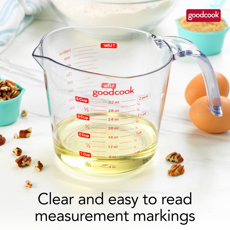 GoodCook Everyday 4-Cup Liquid Measuring Cup, Clear Plastic with Easy-to-Read