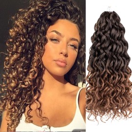 Ocean Wave Crochet Hair 7packs Boho Style Hawaii Curly Ombre Brown Crochet Braids Beach Curl Synthetic Braiding Hair for Black Women Extensions (18 Inch, T30)
