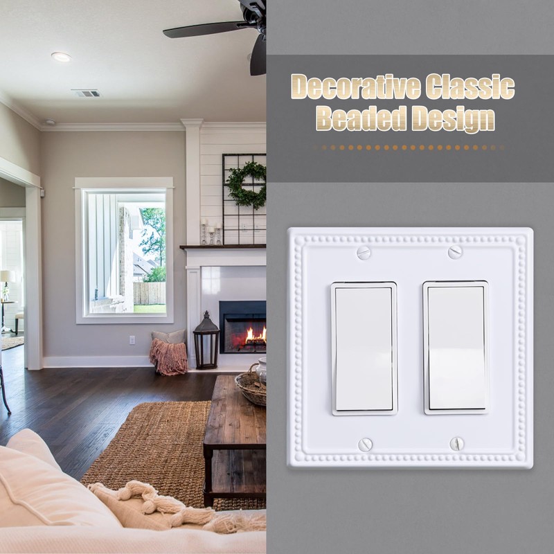 Kisrvopn Metal Outlet Covers Wall Plates, White Beadboard Switch Plate