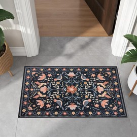 SREORN Black Jungle Animal Area Rug, 2x3 Kitchen Non-Slip Washable Ultra-Thin Soft Mat, Front Door Indoor Entry Easy Clean Vintage Style Low Pile for Bathroom Bedroom (2x3ft, Black)