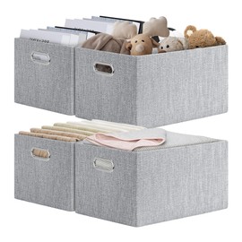 Posprica Closet Organizers and Storage, 4 Pack Large Linen Storage Bins, Decorative Shelf Storage Baskets for Organizing, Foldable Fabric Storage Box for Clothes, Toy, 15x10.5x8.25 Inch(Grey)