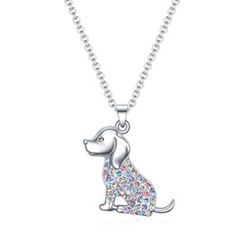 luomart Girls Cat Birthstone Necklaces Jewelry,Silver Plated Kitty Dog Pendant Gifts Set for Women Boys Men (Silver Mix Beagle)
