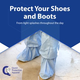 Quest Shoe Covers Disposable Non Slip Booties for Boots and Shoes- Indoors Shoe Cover Protectors - Secure Bootie Coverings with Straps - Blue, Medium, Pack of 50 Pairs