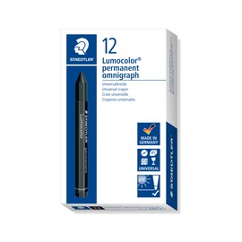 STAEDTLER 236-9 Lumocolor Permanent Omnigraph Smudge-Proof Universal Marking Crayon - Black (Pack of 12)