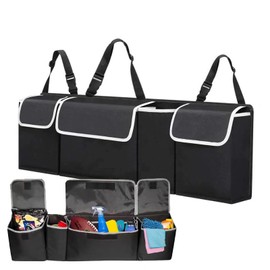 BCENG Car Boot Organiser, Car Back Seat Boot Bag, Storage Box, Boot Organiser, 4 Pockets, Adjustable Straps, Car Boot Bag, Foldable, Waterproof, for SUV MPV etc