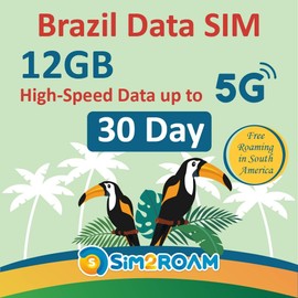 Brazil Data ONLY Sim Card 30 Daysl12GB of High-Speed up to 5G Internet Data lFree Roaming in South America | NO Activation or ID authentication Needed